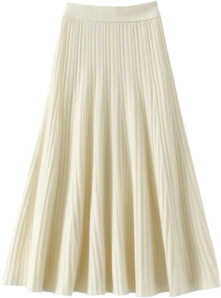 Hdhdeueh Women's Wool High Waist Pleated Skirt Elegant College Style Midi Skirt