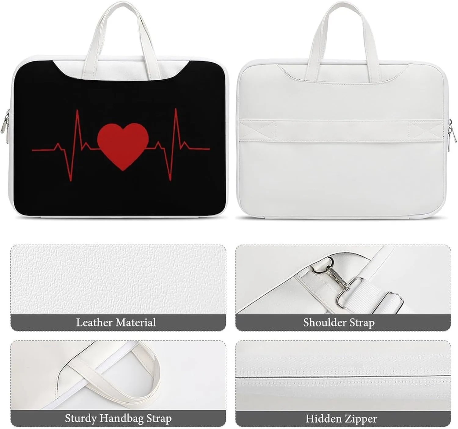 Heartbeat Line Leather Bag Laptop Case Slim Water Resistant Computer Bags with Handle Briefcase for Work
