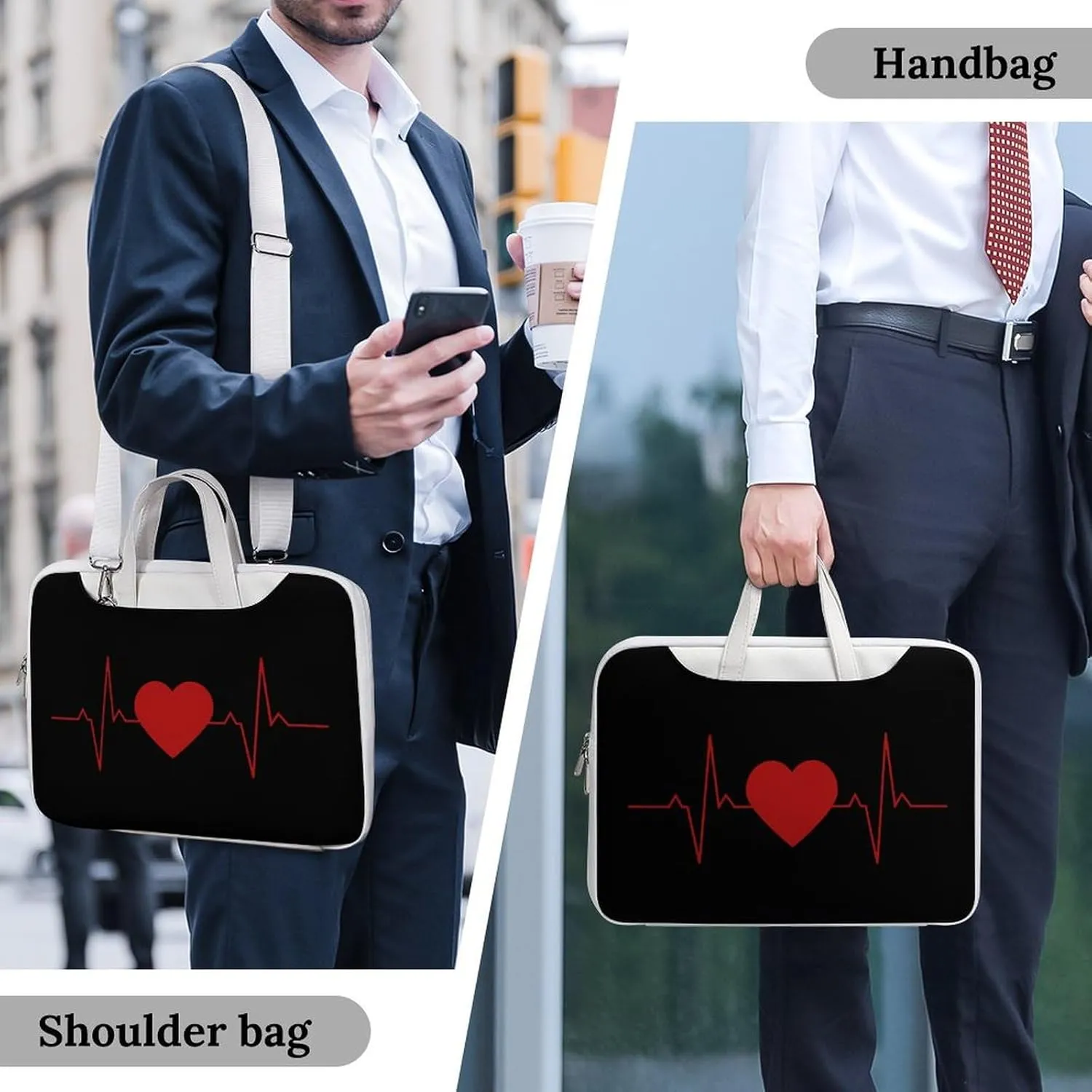 Heartbeat Line Leather Bag Laptop Case Slim Water Resistant Computer Bags with Handle Briefcase for Work