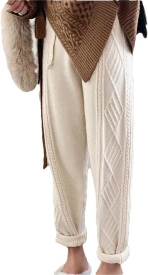 Hgvcfcv Winter Warm Knitted Sweatpants Women Casual High Waist Thick Harem Ankle-Length Pants Korean Loose Sweater