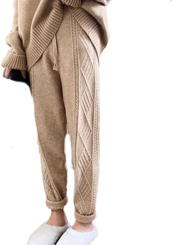 Hgvcfcv Winter Warm Knitted Sweatpants Women Casual High Waist Thick Harem Ankle-Length Pants Korean Loose Sweater