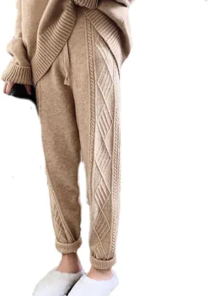 Hgvcfcv Winter Warm Knitted Sweatpants Women Casual High Waist Thick Harem Ankle-Length Pants Korean Loose Sweater