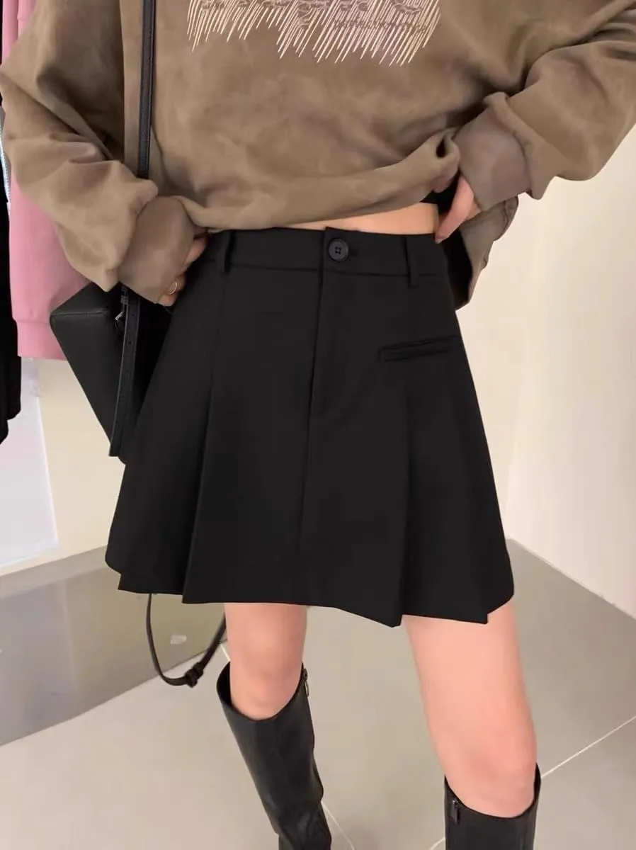 High-Waisted Leather Skirt for Women, Autumn Winter Edgy Look