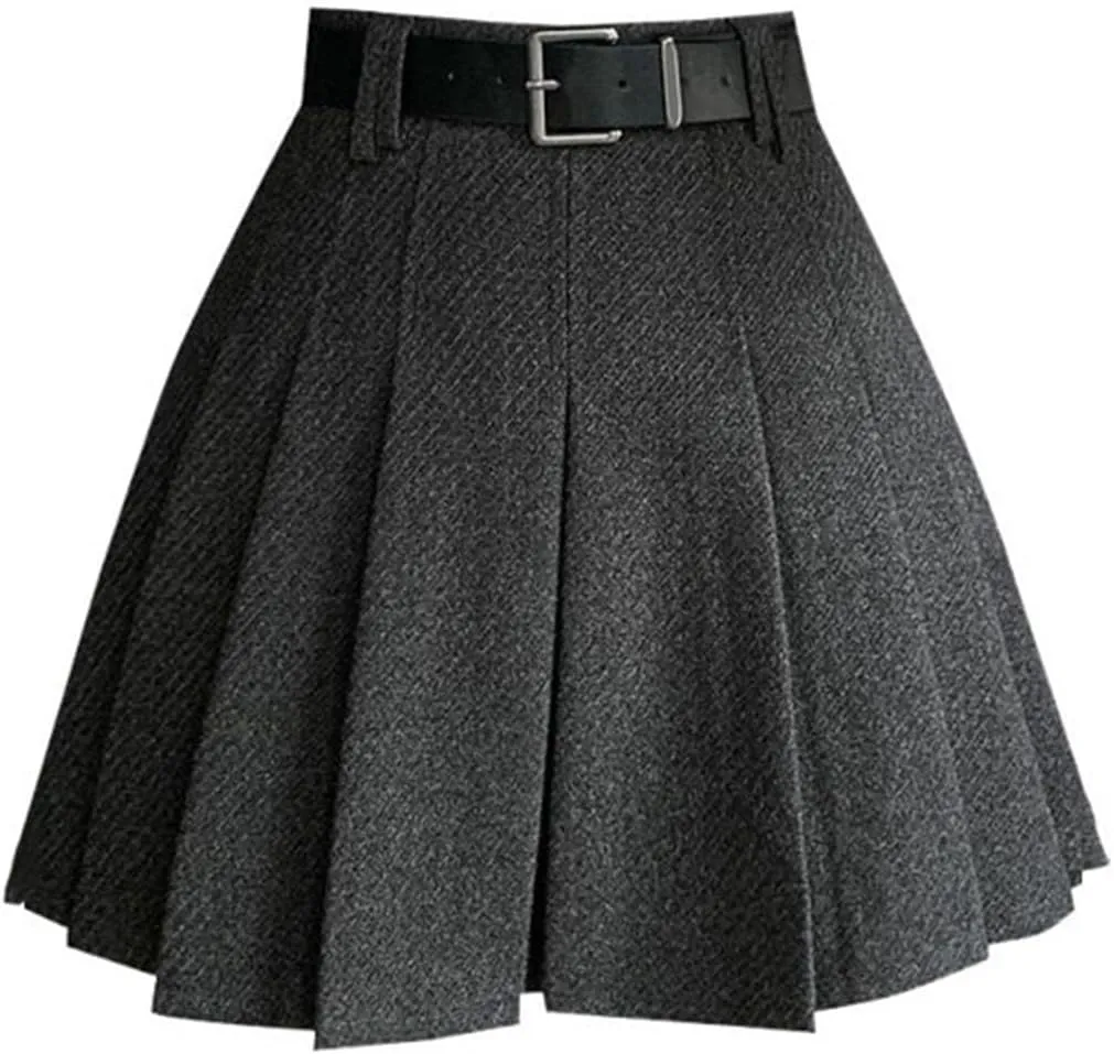 High-Waisted Pleated Midi Skirt for Women, Autumn Winter