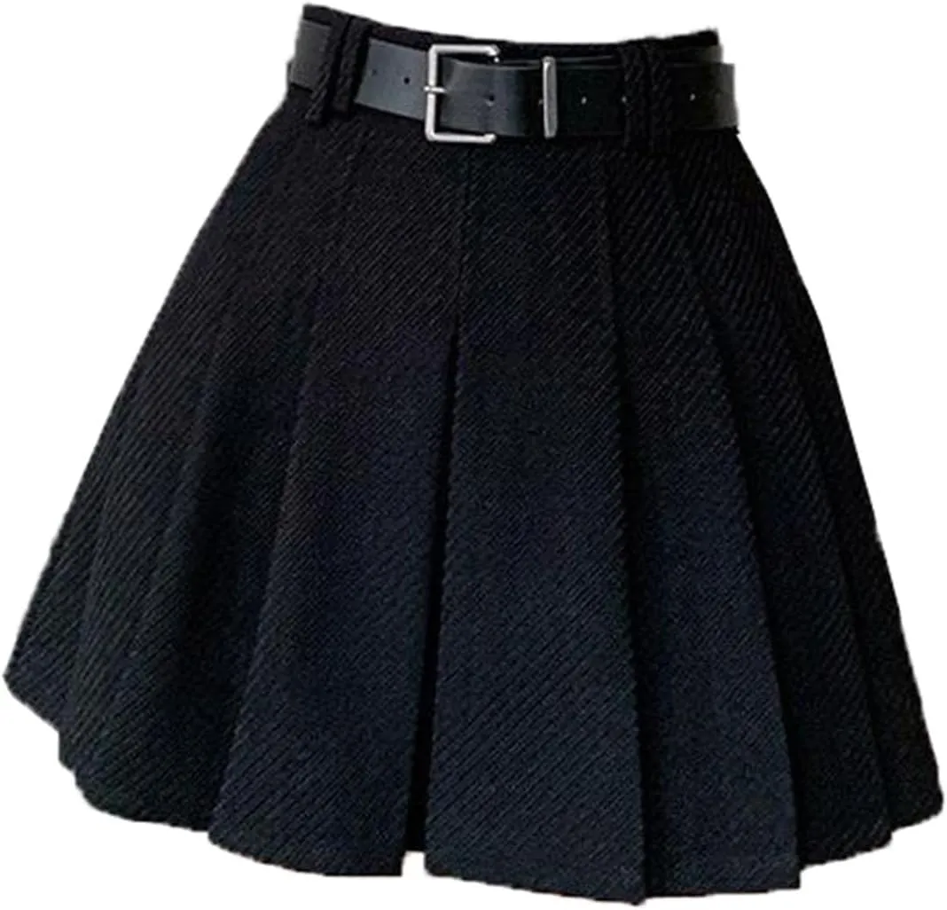 High-Waisted Pleated Midi Skirt for Women, Autumn Winter