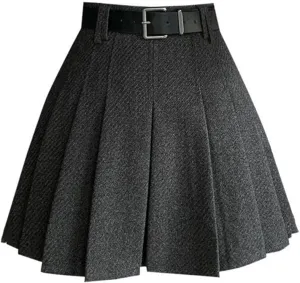 High-Waisted Pleated Midi Skirt for Women, Autumn Winter