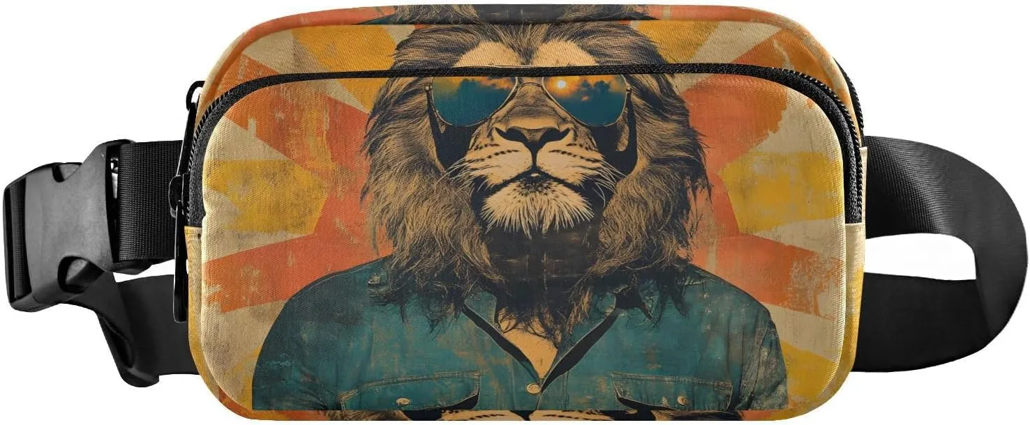 Hippie Lion Fanny Pack Water Resistant Waist Pack Sling Bag Purse for Women Men Travel Hiking
