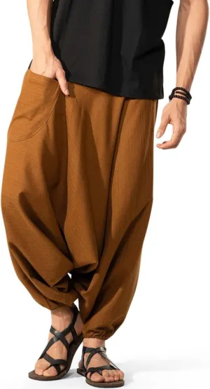 Hippie Music Festival Outfits for Men, Loose Baggy Yoga Harem Pants, Rave Party Dance Pants