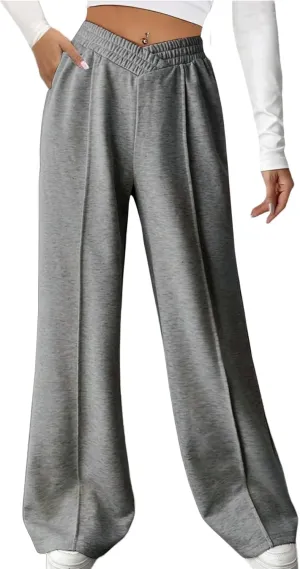 HOPYOP Womens Sweatpants Wide Leg Pants for Women Fall Winter Baggy V Crossover Womens Sweat Pants with Pockets