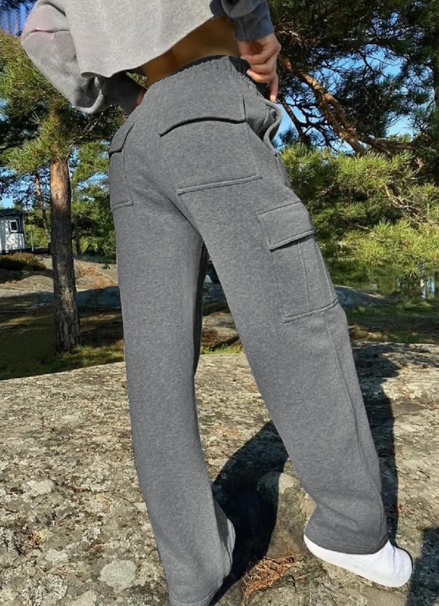 HOPYOP Womens Sweatpants Wide Leg Pants for Women Fall Winter Baggy V Crossover Womens Sweat Pants with Pockets