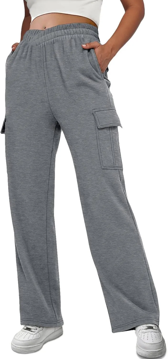 HOPYOP Womens Sweatpants Wide Leg Pants for Women Fall Winter Baggy V Crossover Womens Sweat Pants with Pockets
