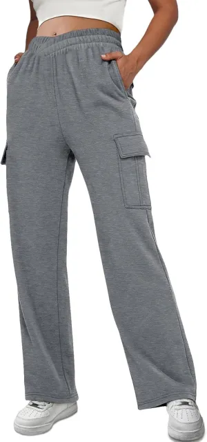 HOPYOP Womens Sweatpants Wide Leg Pants for Women Fall Winter Baggy V Crossover Womens Sweat Pants with Pockets