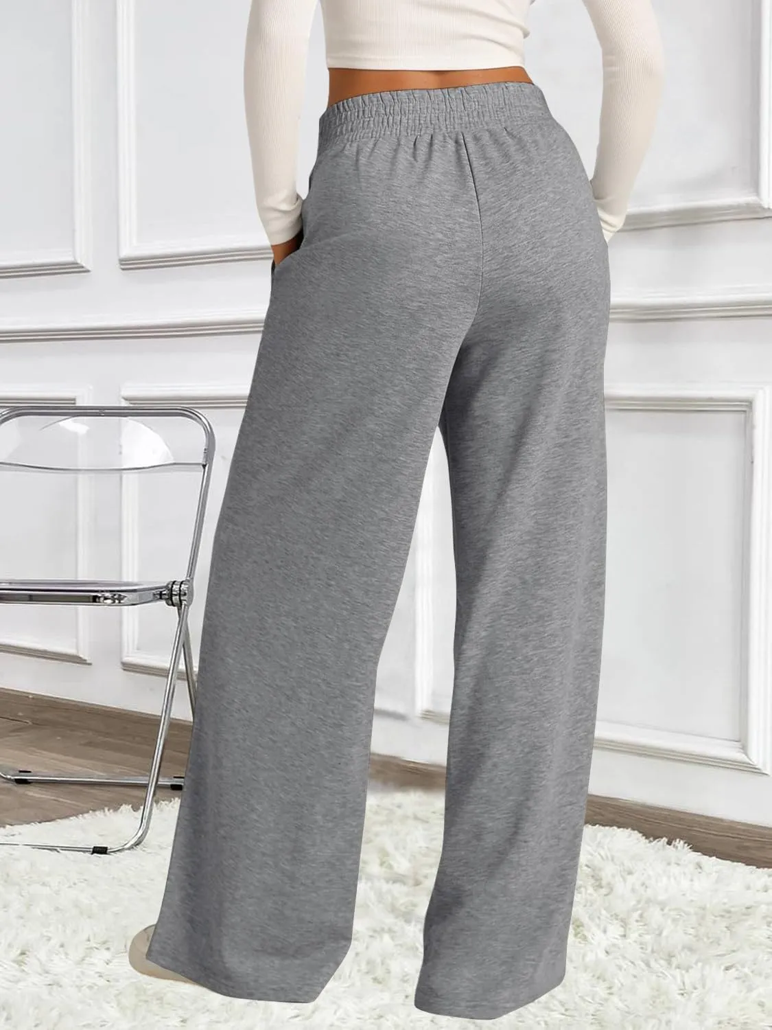 HOPYOP Womens Sweatpants Wide Leg Pants for Women Fall Winter Baggy V Crossover Womens Sweat Pants with Pockets