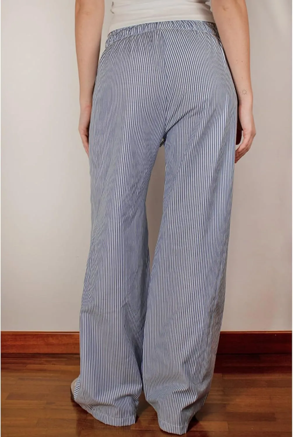 HOXIJIA Women Casual Floral Print Baggy Pants Drawstring High Waist Loose Fit Straight Wide Leg Trousers Y2K Streetwear