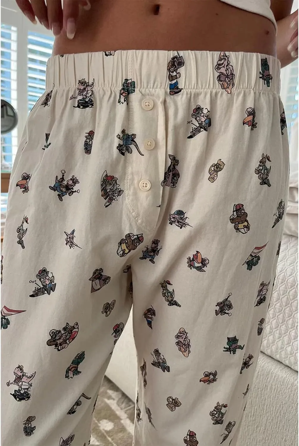 HOXIJIA Women Casual Floral Print Baggy Pants Drawstring High Waist Loose Fit Straight Wide Leg Trousers Y2K Streetwear