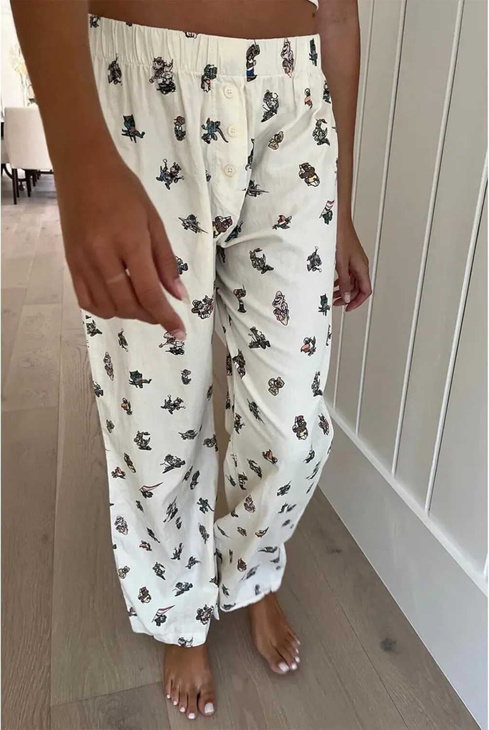HOXIJIA Women Casual Floral Print Baggy Pants Drawstring High Waist Loose Fit Straight Wide Leg Trousers Y2K Streetwear