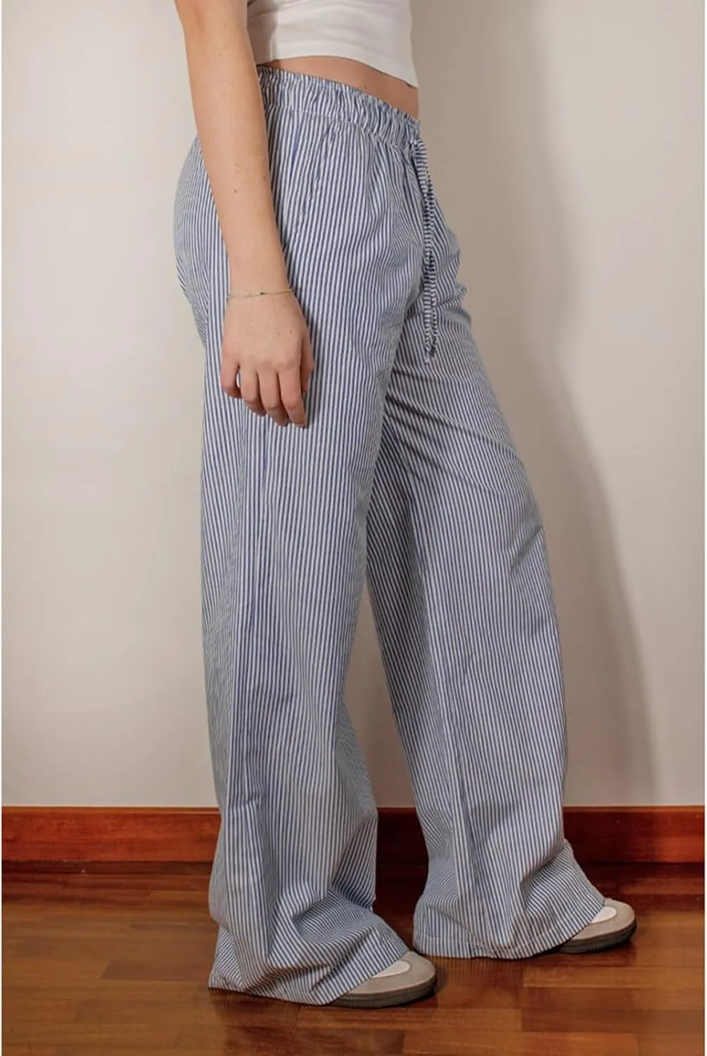 HOXIJIA Women Casual Floral Print Baggy Pants Drawstring High Waist Loose Fit Straight Wide Leg Trousers Y2K Streetwear