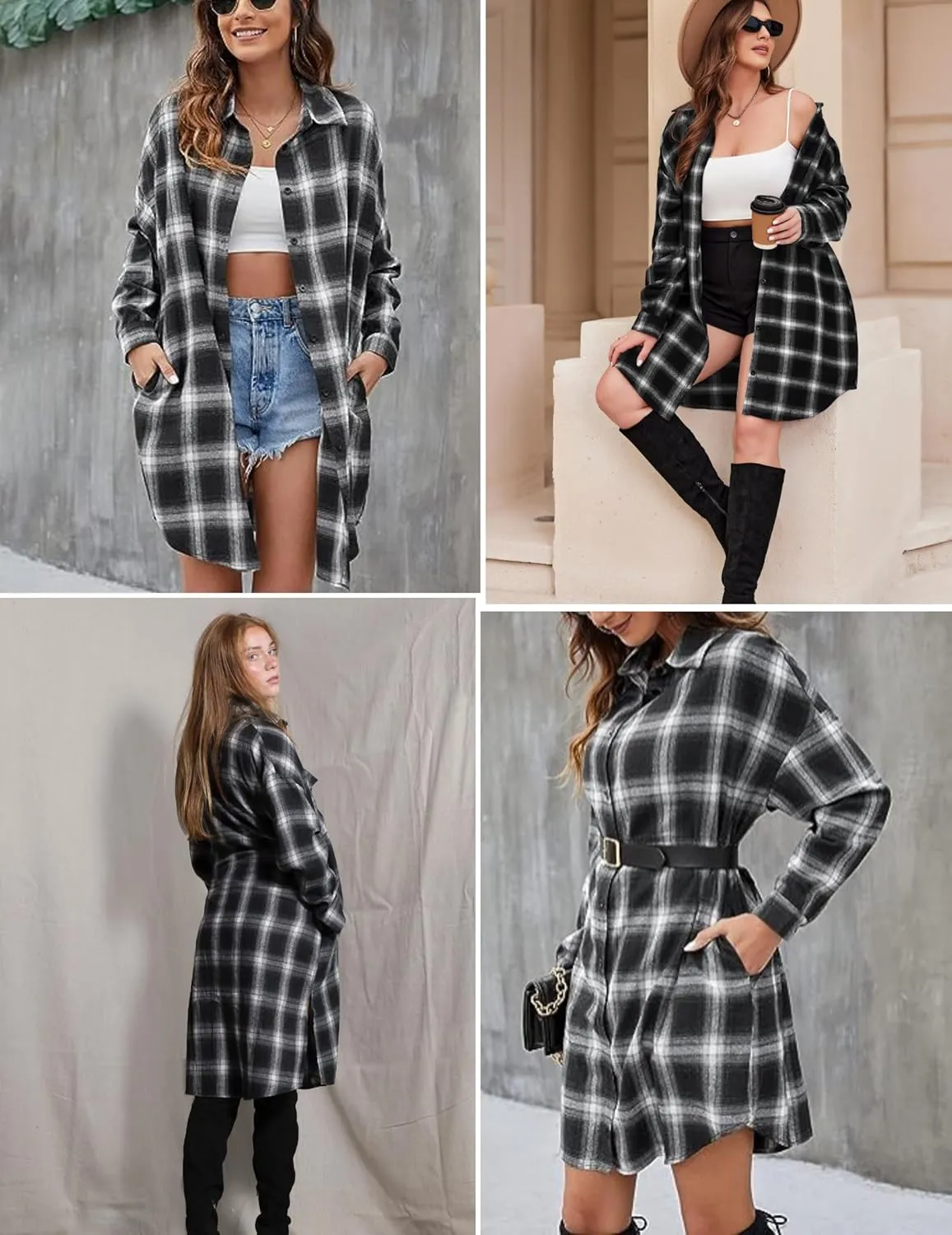 IN'VOLAND Womens Plus Size Plaid Flannel Shirt Long Sleeve Button Down Blouses Tops Shacket Jackets Coats with Pockets