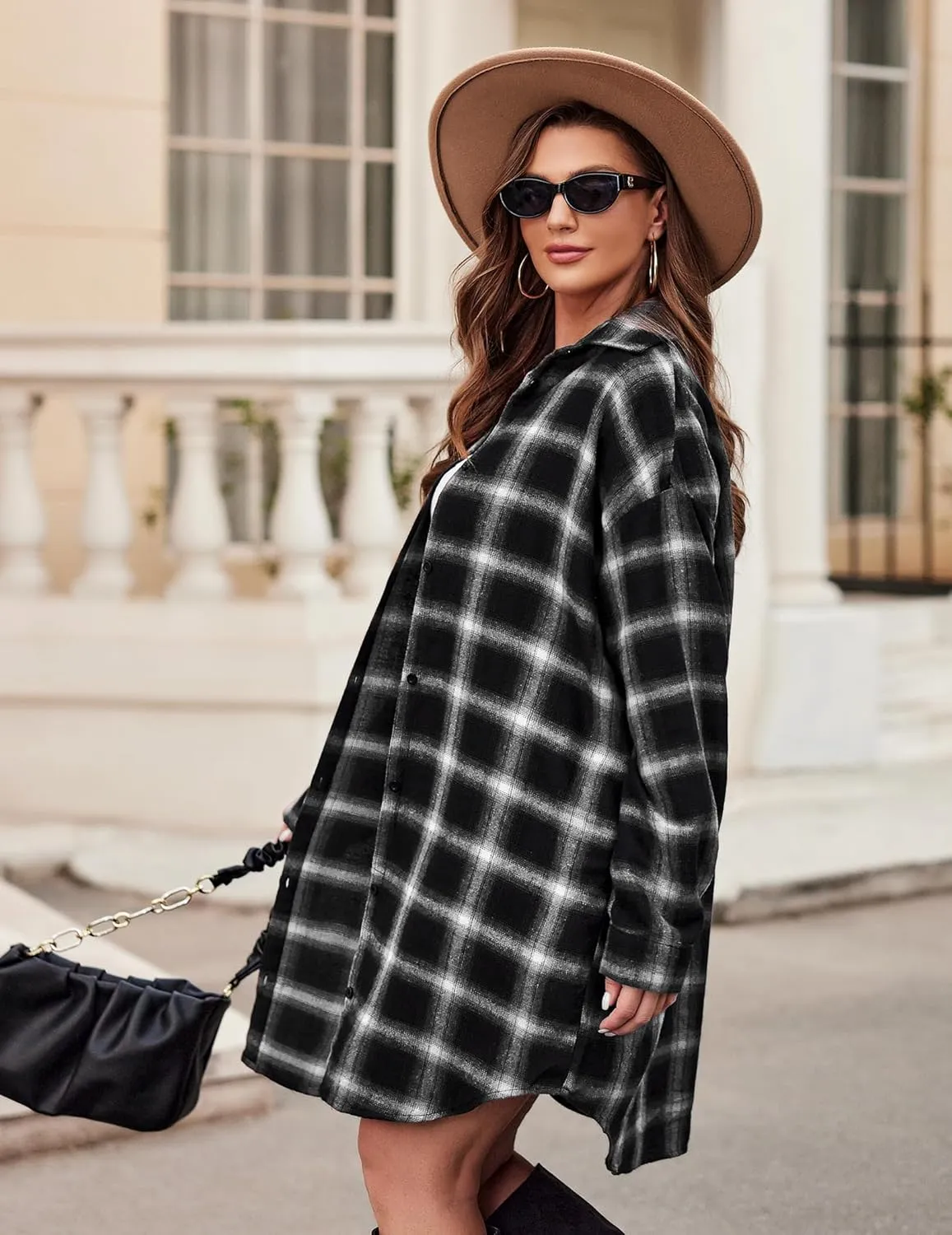 IN'VOLAND Womens Plus Size Plaid Flannel Shirt Long Sleeve Button Down Blouses Tops Shacket Jackets Coats with Pockets
