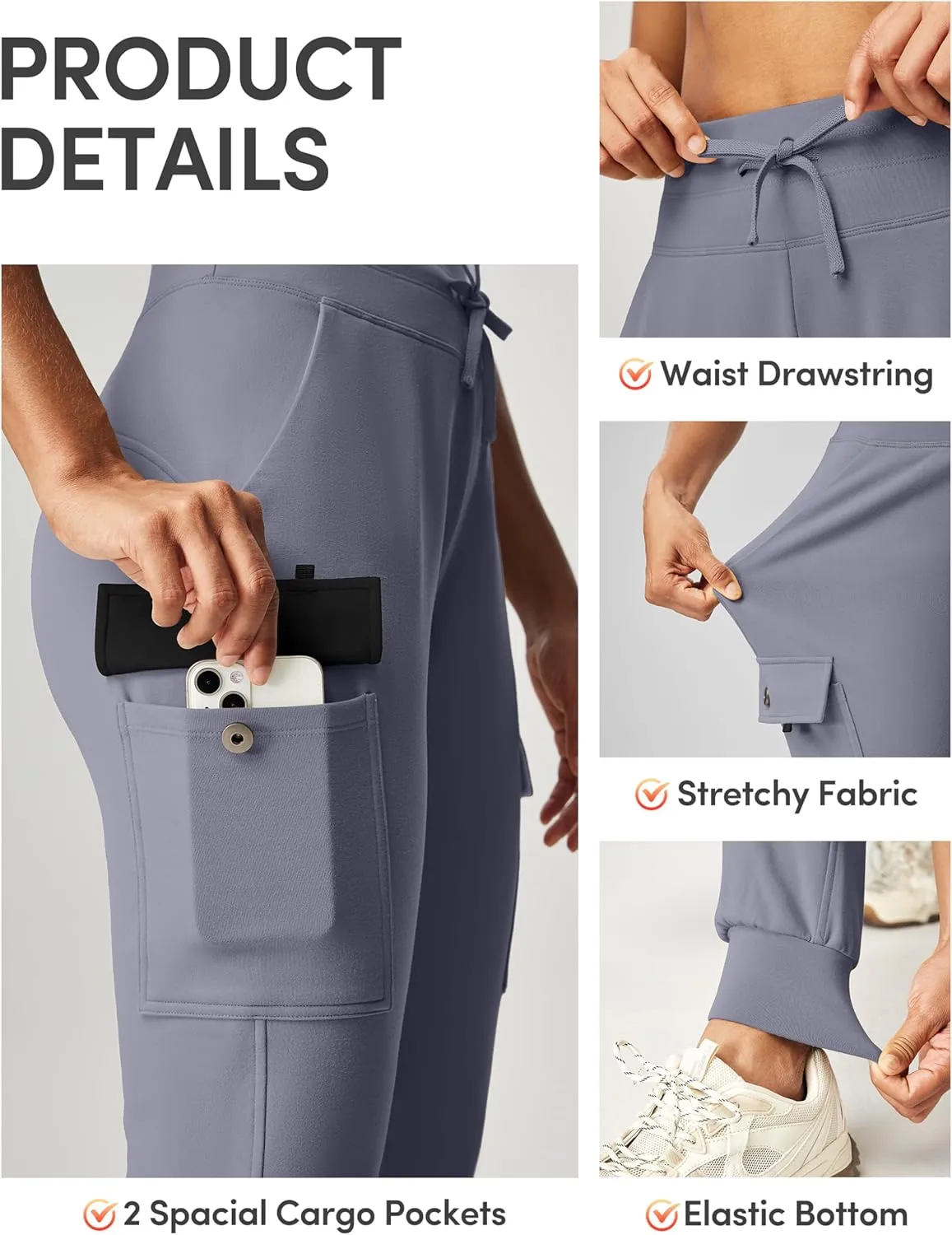 IUGA Women's Fleece Lined Pants Water Resistant Hiking Joggers High Waist Thermal Cargo Sweatpants for Women