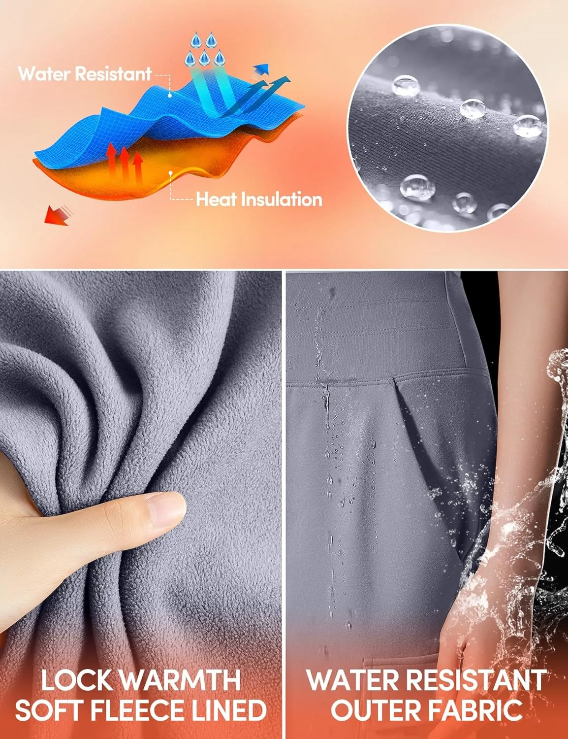 IUGA Women's Fleece Lined Pants Water Resistant Hiking Joggers High Waist Thermal Cargo Sweatpants for Women