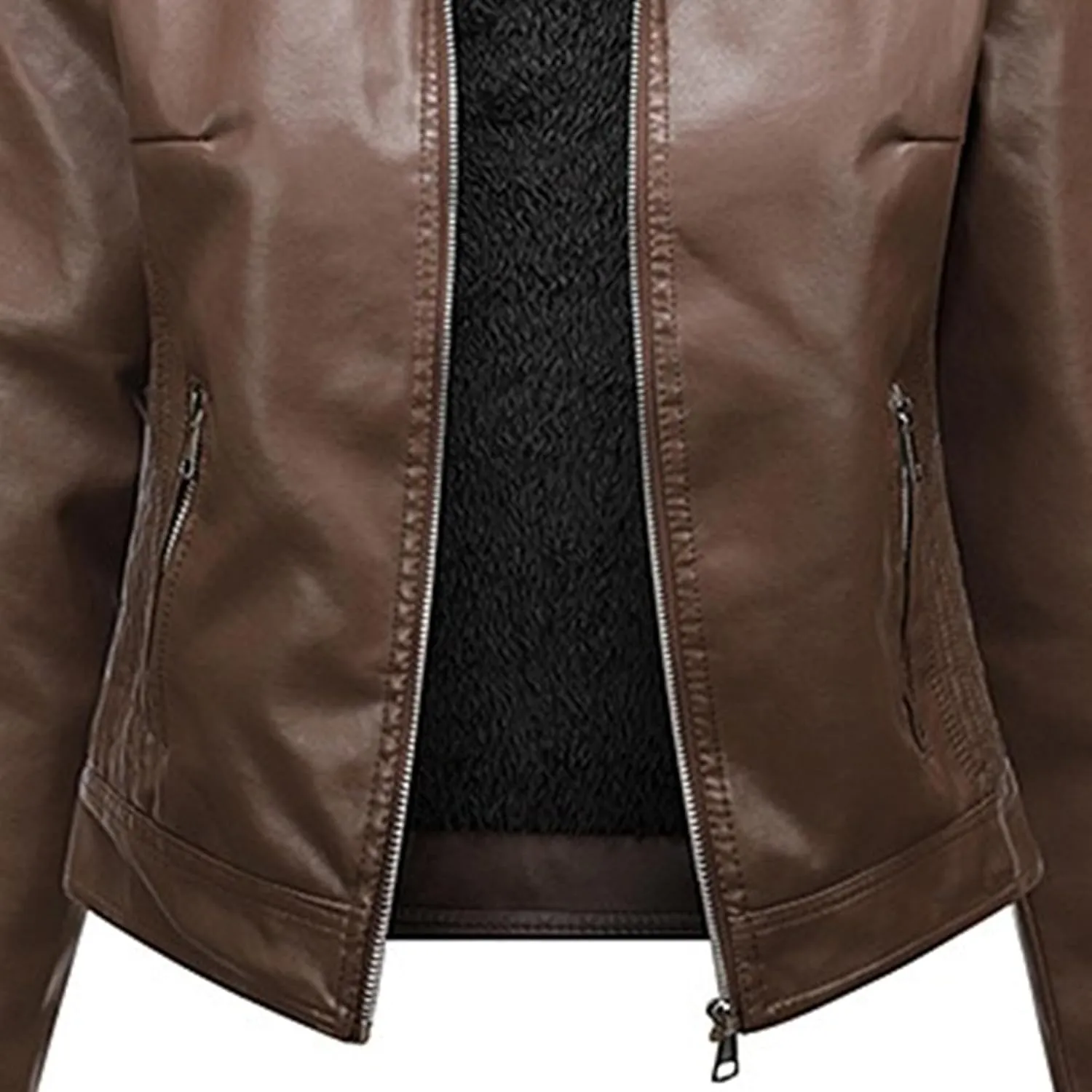 JEKE-DG Women's Faux Leather Casual Lined Coat Removable Hooded Slim Fit Coat Jacket Full Zip Vintage Fall Coats