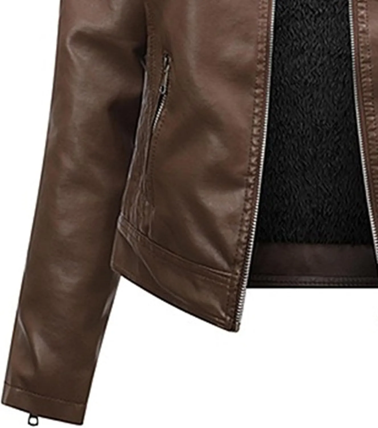 JEKE-DG Women's Faux Leather Casual Lined Coat Removable Hooded Slim Fit Coat Jacket Full Zip Vintage Fall Coats