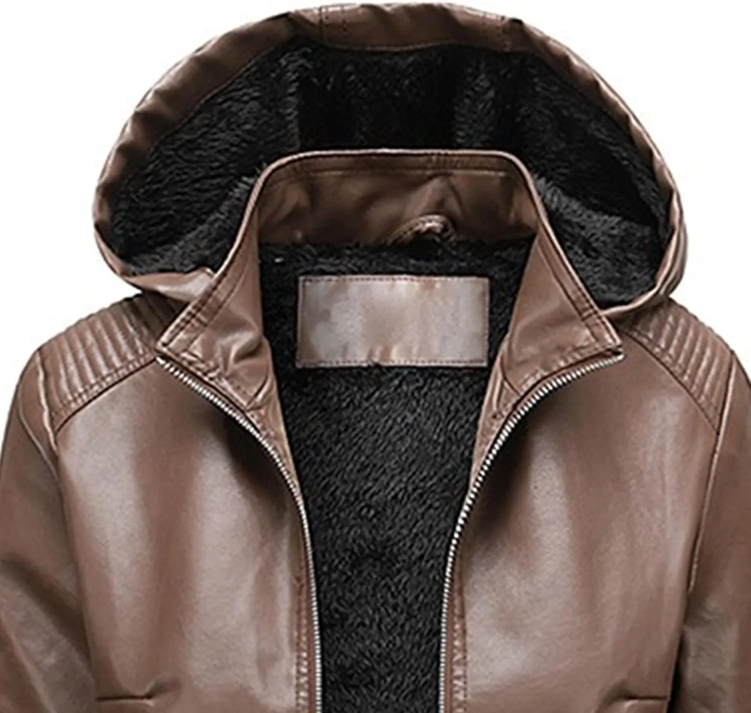 JEKE-DG Women's Faux Leather Casual Lined Coat Removable Hooded Slim Fit Coat Jacket Full Zip Vintage Fall Coats