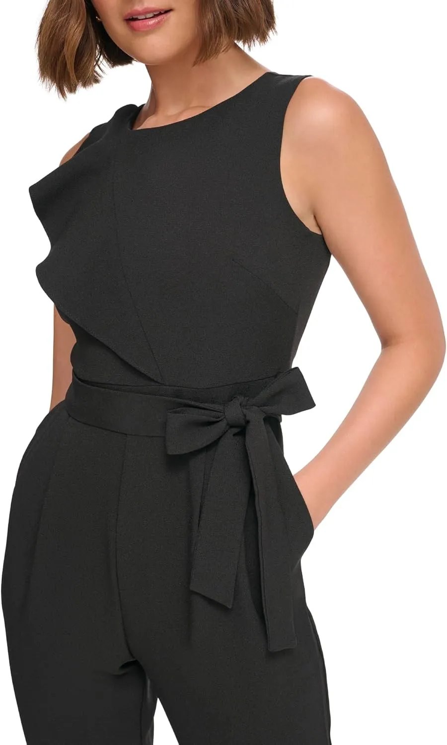 Jessica Howard Womens Rosette Bodice Sleeveless Crew Neck Crepe Jumpsuit