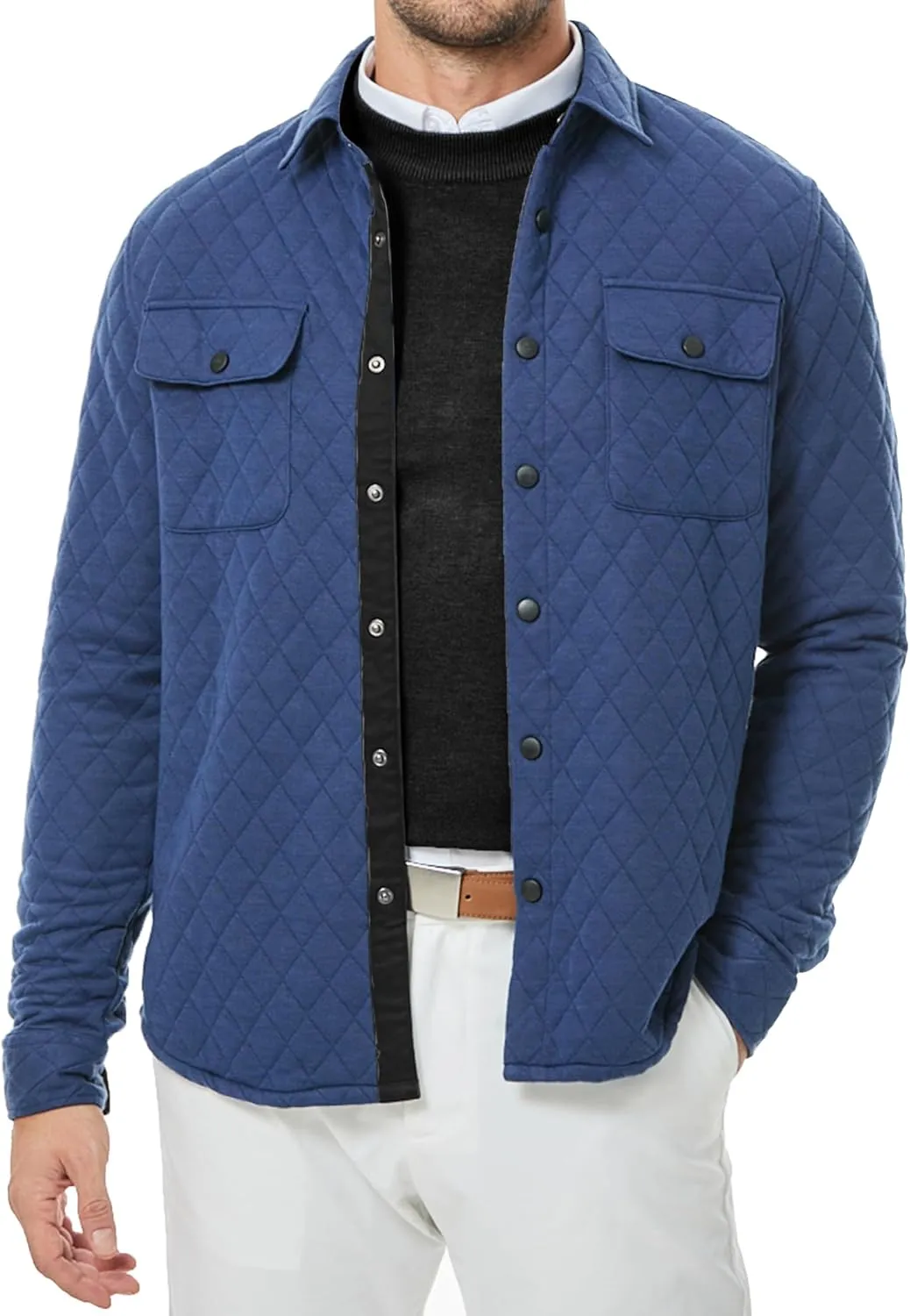 JMIERR Mens Quilted Shirt Jackets Casual Long Sleeve Snap Button Down Shirts with Pockets