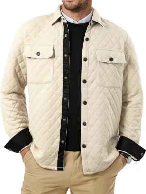 JMIERR Mens Quilted Shirt Jackets Casual Long Sleeve Snap Button Down Shirts with Pockets