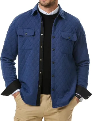 JMIERR Mens Quilted Shirt Jackets Casual Long Sleeve Snap Button Down Shirts with Pockets