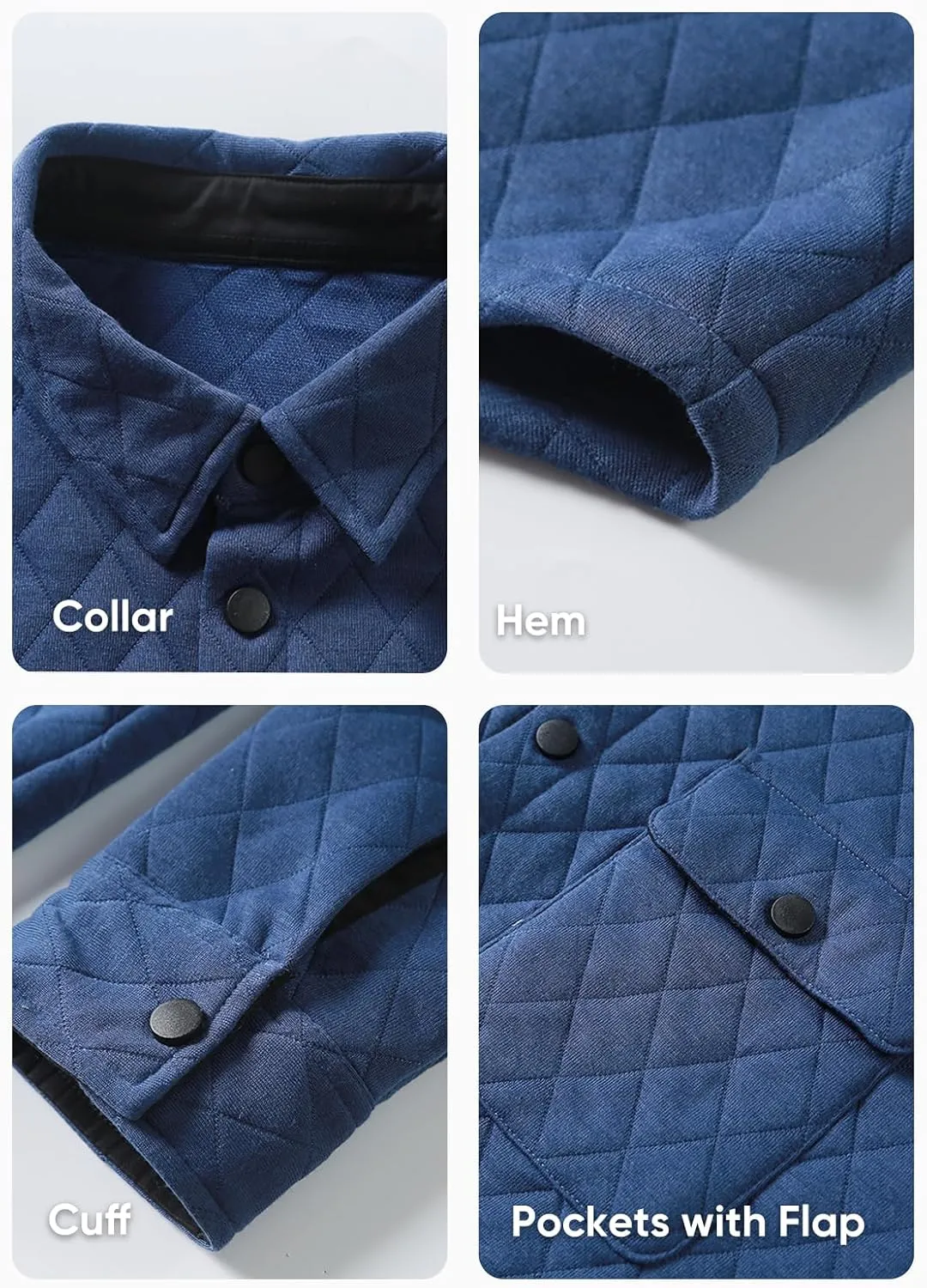 JMIERR Mens Quilted Shirt Jackets Casual Long Sleeve Snap Button Down Shirts with Pockets