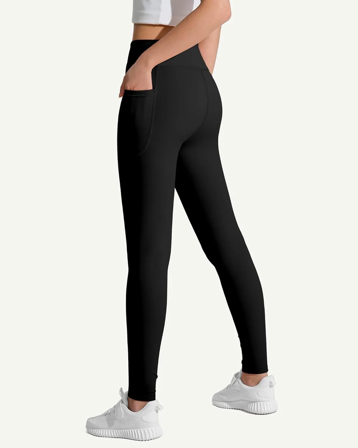 JOCMIC Girls Athletic Leggings Cross High Waist for Kids Yoga Dance Gym Pants with Pocket