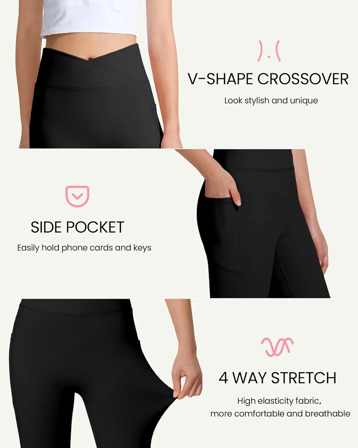 JOCMIC Girls Athletic Leggings Cross High Waist for Kids Yoga Dance Gym Pants with Pocket