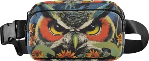 Jungle Owl Fanny Pack Water Resistant, Women Men Waist Pack Sling Bag Purse for Travel Hiking