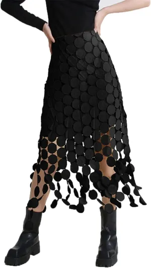 KBLK-JAY Women's Elegant High Waisted Pencil Skirt French Style Tassel Solid Bodycon Midi Skirt