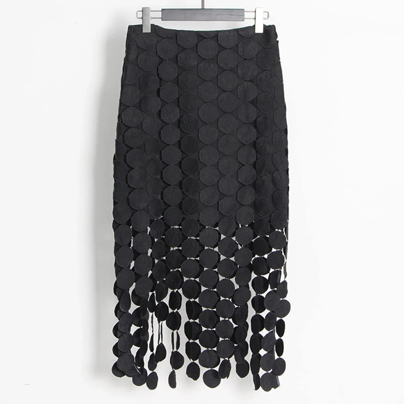 KBLK-JAY Women's Elegant High Waisted Pencil Skirt French Style Tassel Solid Bodycon Midi Skirt