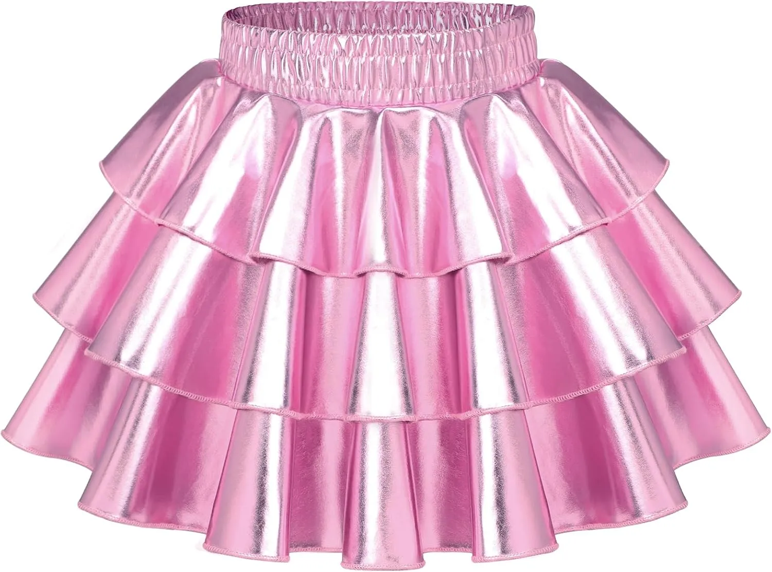 KEREDA Girls Metallic Skirt 3-Layer Ruffle Kids Sparkly Skirt for Girls 6-14 Y
