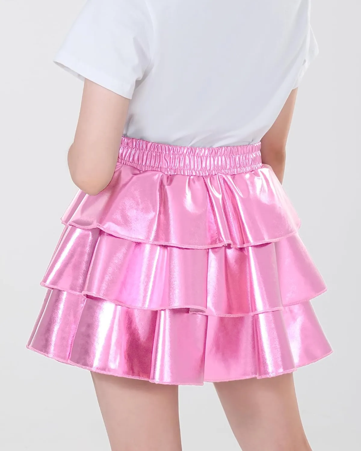 KEREDA Girls Metallic Skirt 3-Layer Ruffle Kids Sparkly Skirt for Girls 6-14 Y