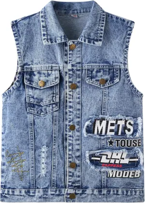 Kids Boys Fashion Sleeveless Denim Jacket Vest Black Blue Denim Motorcycle Biker Jean Vest Coat Age 3-14 Years