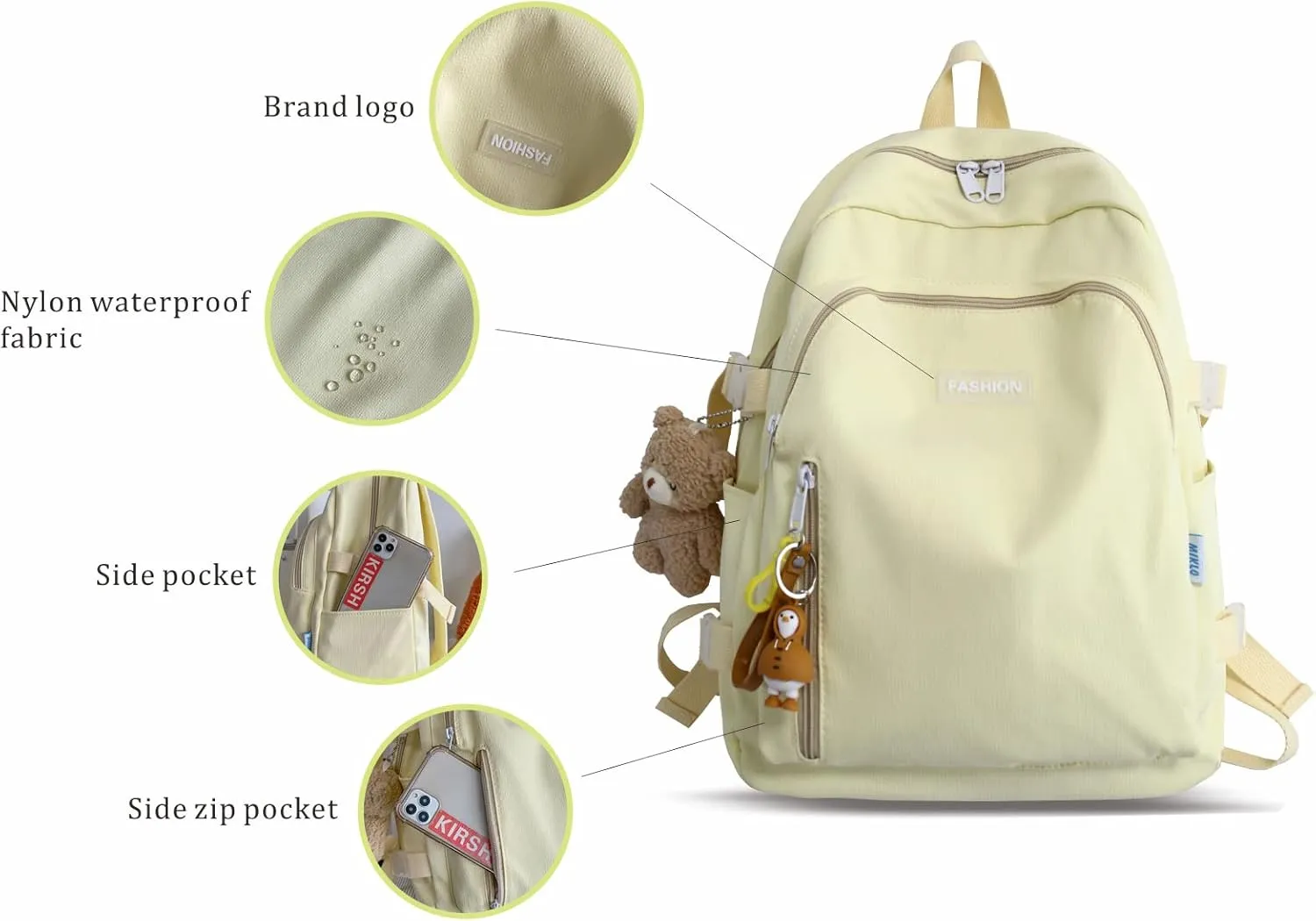 Kids School Backpack Large Capacity Girls Backpack Water Resistant Bookbag with Laptop Compartment for Elementary (White)