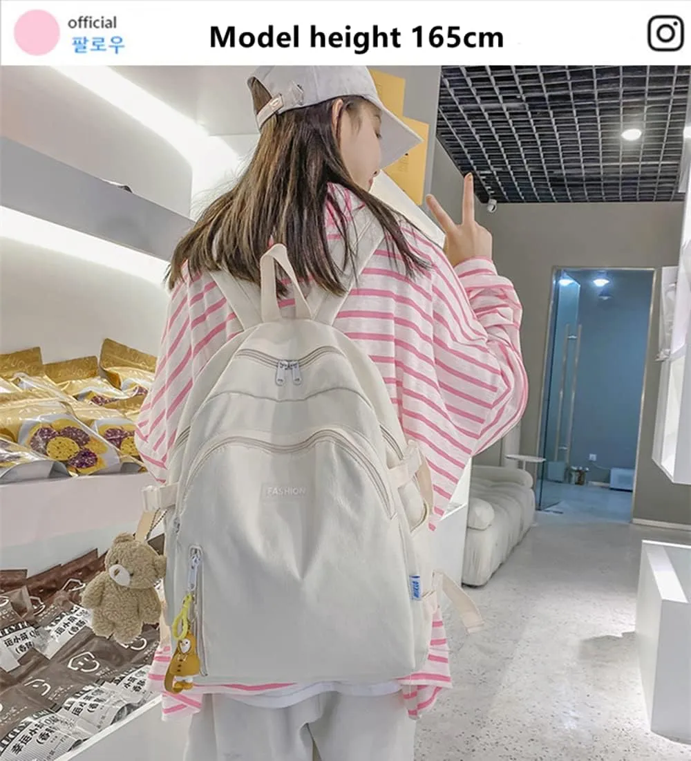 Kids School Backpack Large Capacity Girls Backpack Water Resistant Bookbag with Laptop Compartment for Elementary (White)
