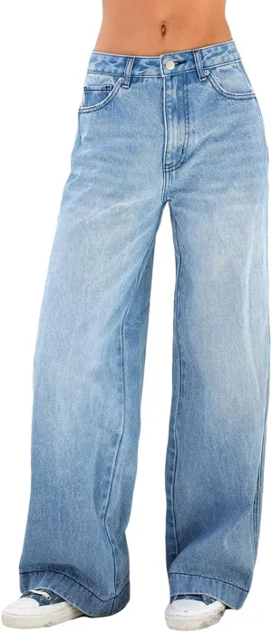 KMBANGI Women High Waist Baggy Jeans Wide Leg Straight Demin Cargo Pants Casual Loose Trousers Y2k Fashion Streetwear