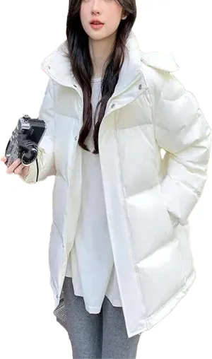 Korean Down Cotton Jacket Women Hooded Parkas Winter Padded Coat Thick Warm Loose Puffer Female Snow Wear Outwea