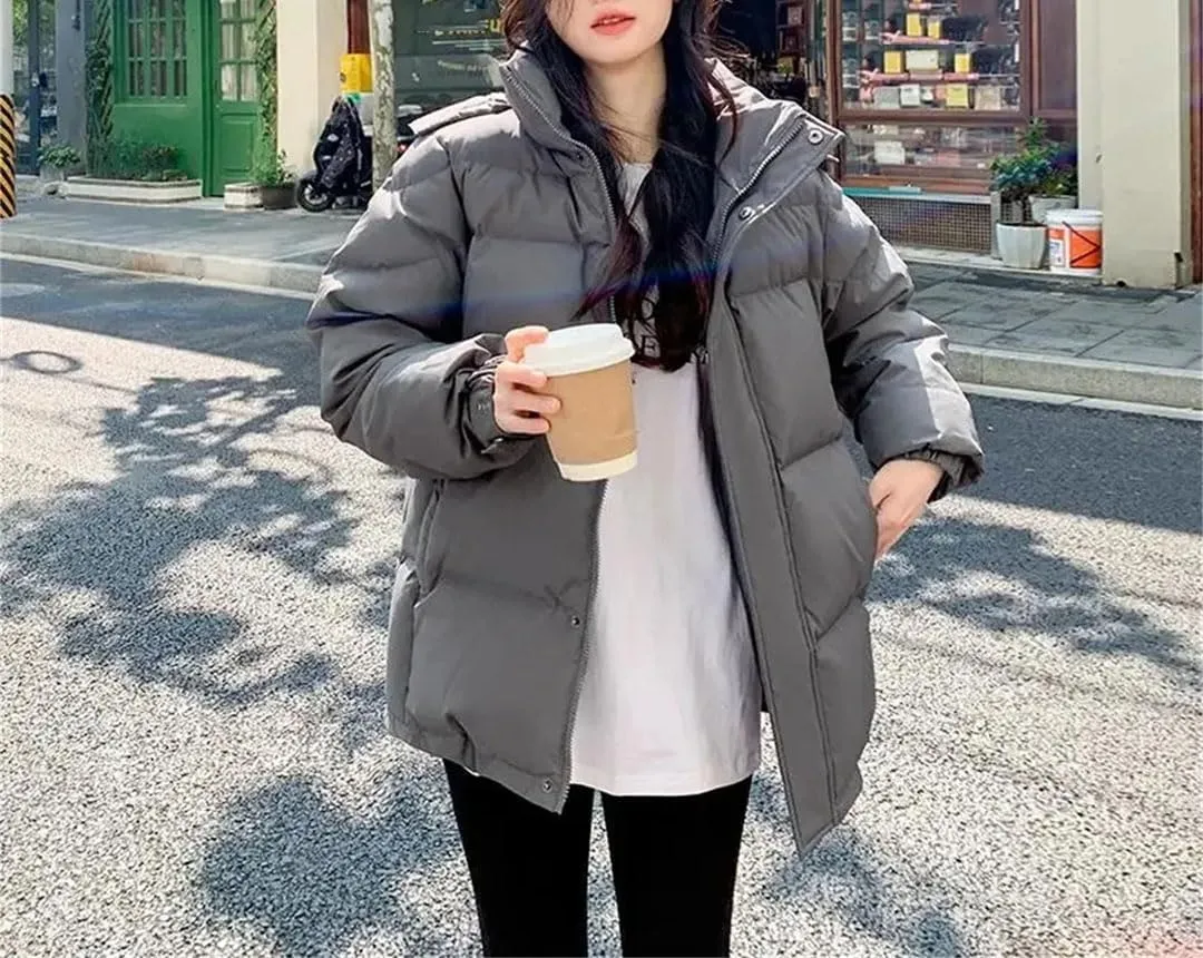 Korean Down Cotton Jacket Women Hooded Parkas Winter Padded Coat Thick Warm Loose Puffer Female Snow Wear Outwea