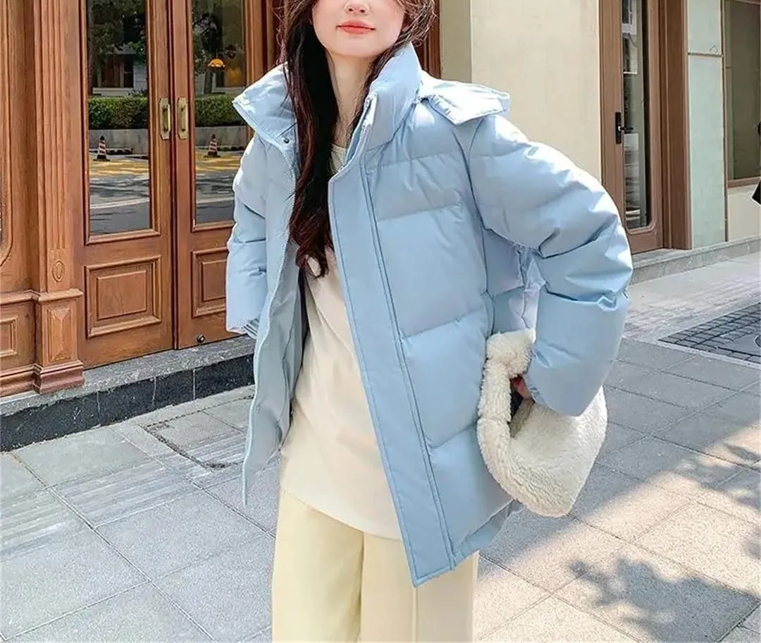 Korean Down Cotton Jacket Women Hooded Parkas Winter Padded Coat Thick Warm Loose Puffer Female Snow Wear Outwea