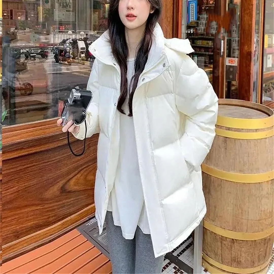 Korean Down Cotton Jacket Women Hooded Parkas Winter Padded Coat Thick Warm Loose Puffer Female Snow Wear Outwea