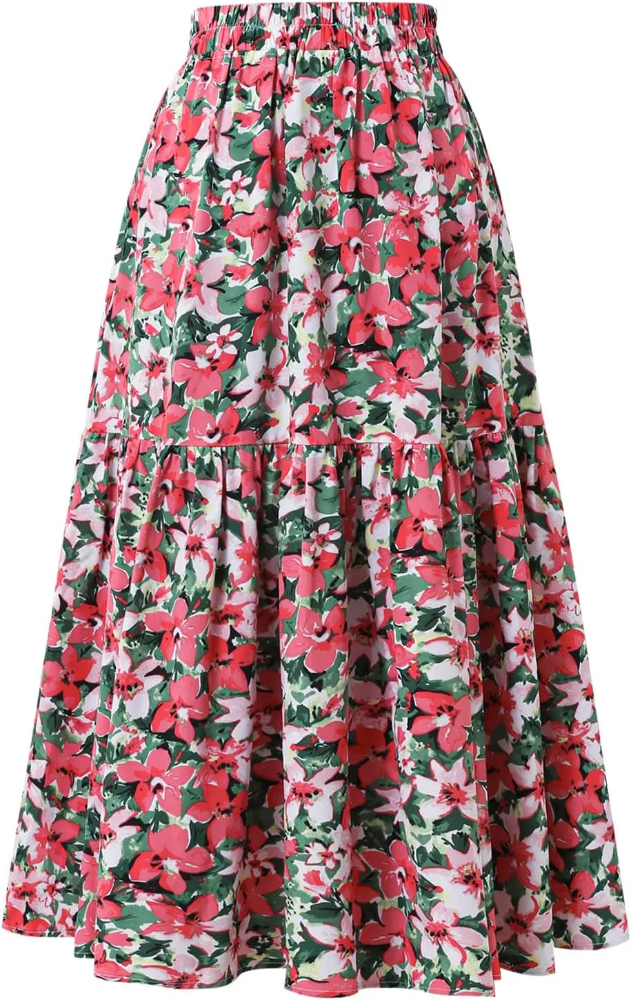 Ladies Elastic Waist High Waist Skirt Spring Summer and Autumn Pocket Casual Pleated Skirt