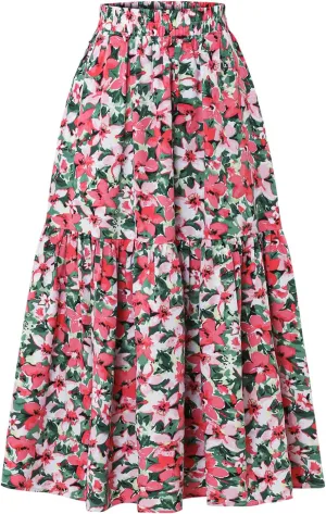Ladies Elastic Waist High Waist Skirt Spring Summer and Autumn Pocket Casual Pleated Skirt